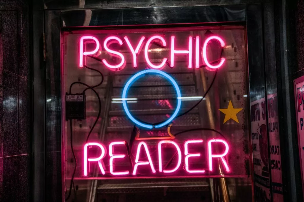 allumé l'enseigne au néon rouge Psychic Reader